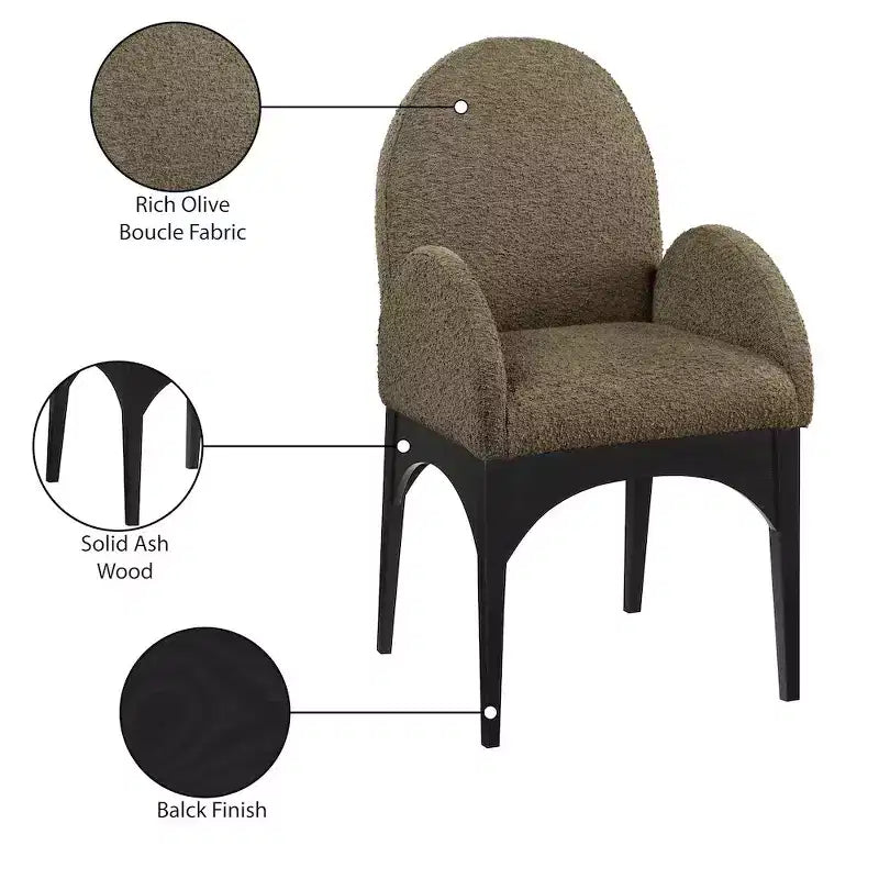 Boucle Fabric Dining Chair with Solid Ash Wood Frame