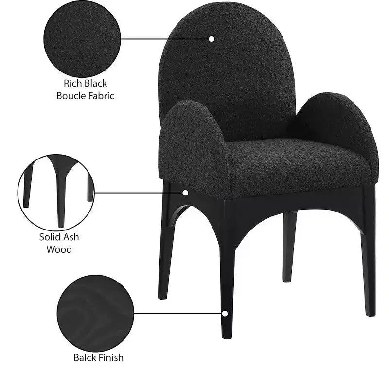Boucle Fabric Dining Chair with Solid Ash Wood Frame