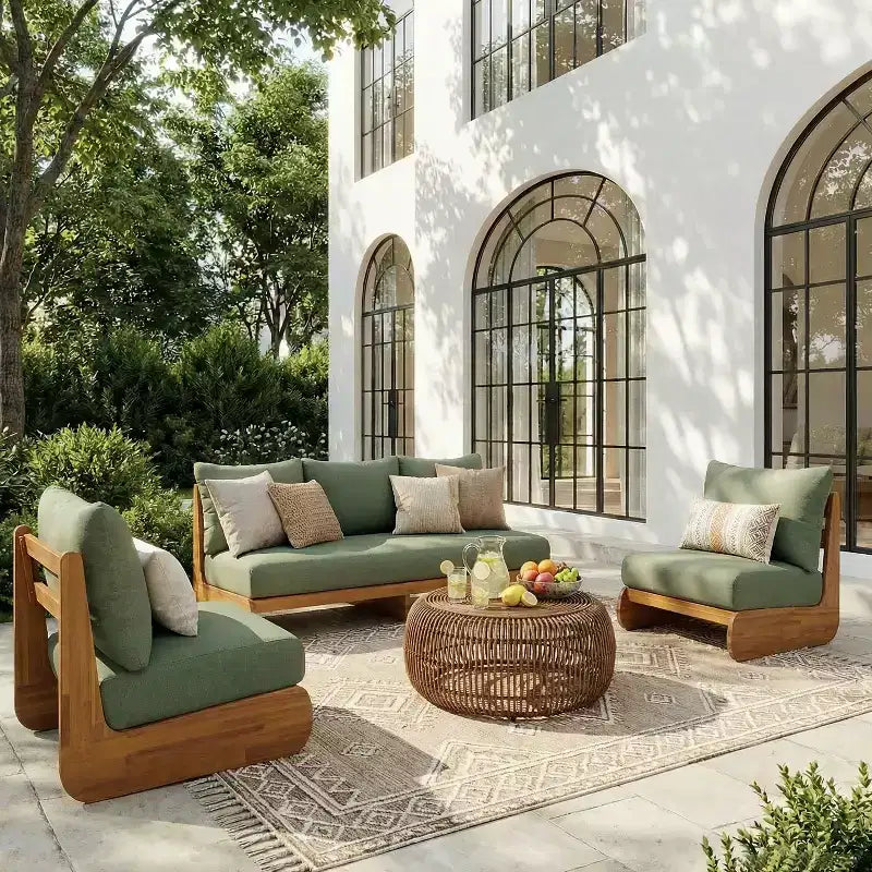 Christopher Knight Home Tavriel Ensemble de 5 places assises de terrasse en bois d'acacia style moderne du milieu du siècle avec coussins épais, table non incluse