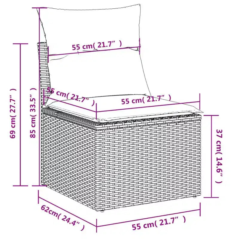 vidaXL Salon de jardin 6 pièces avec coussins, résine tressée, gris et bleu marine