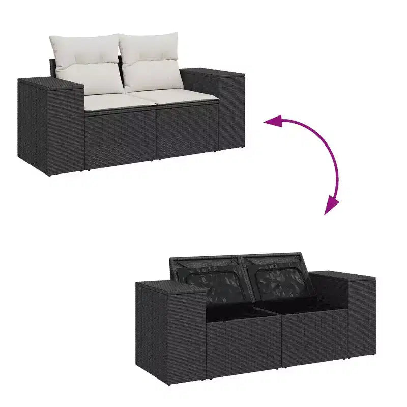 vidaXL Ensemble de canapés de jardin noir, blanc crème