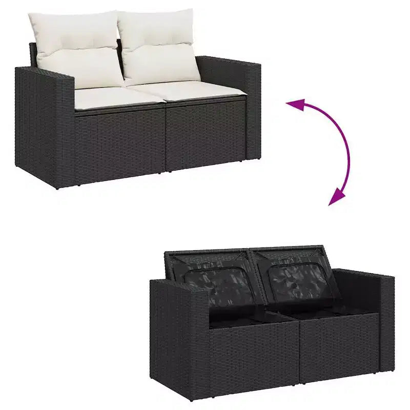vidaXL Ensemble de canapés de jardin noir, blanc crème