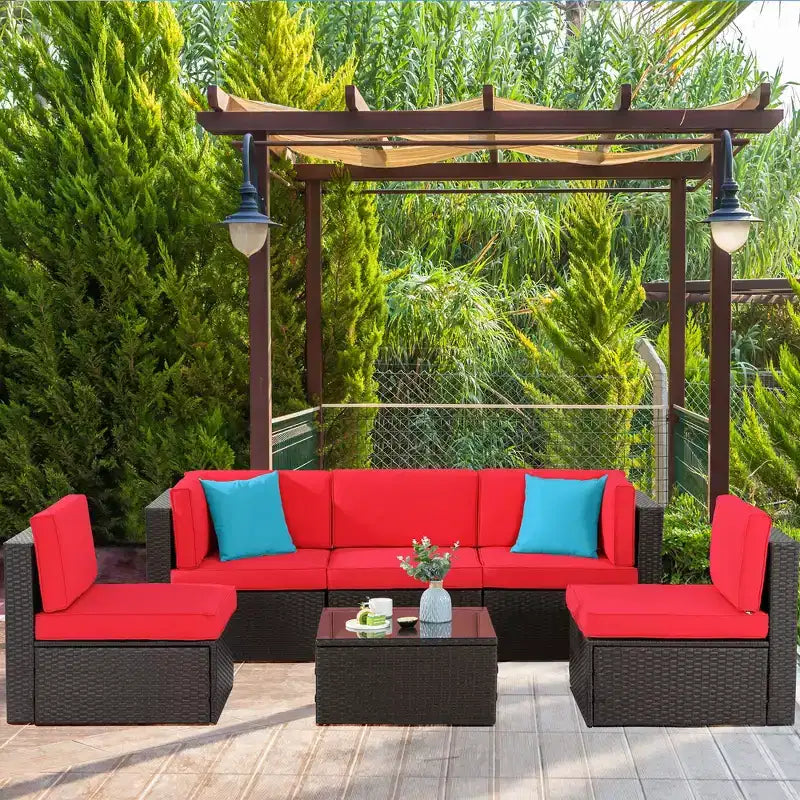 Ensemble de conversation de patio 6 pièces Celebalcony Canapé de patio en osier de rotin toutes saisons Groupe de sièges sectionnels d'extérieur avec coussins