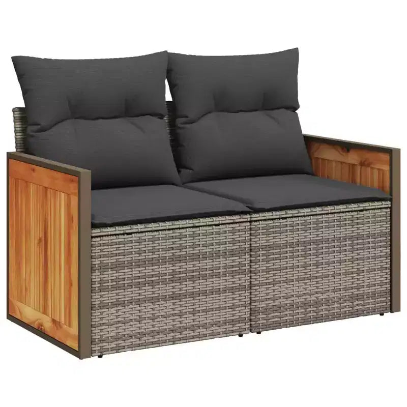 vidaXL Salon de jardin noir avec coussins bleus