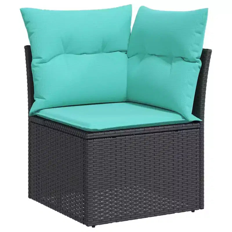vidaXL Salon de jardin noir avec coussins bleus