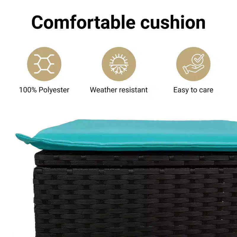 vidaXL Salon de jardin noir avec coussins bleus