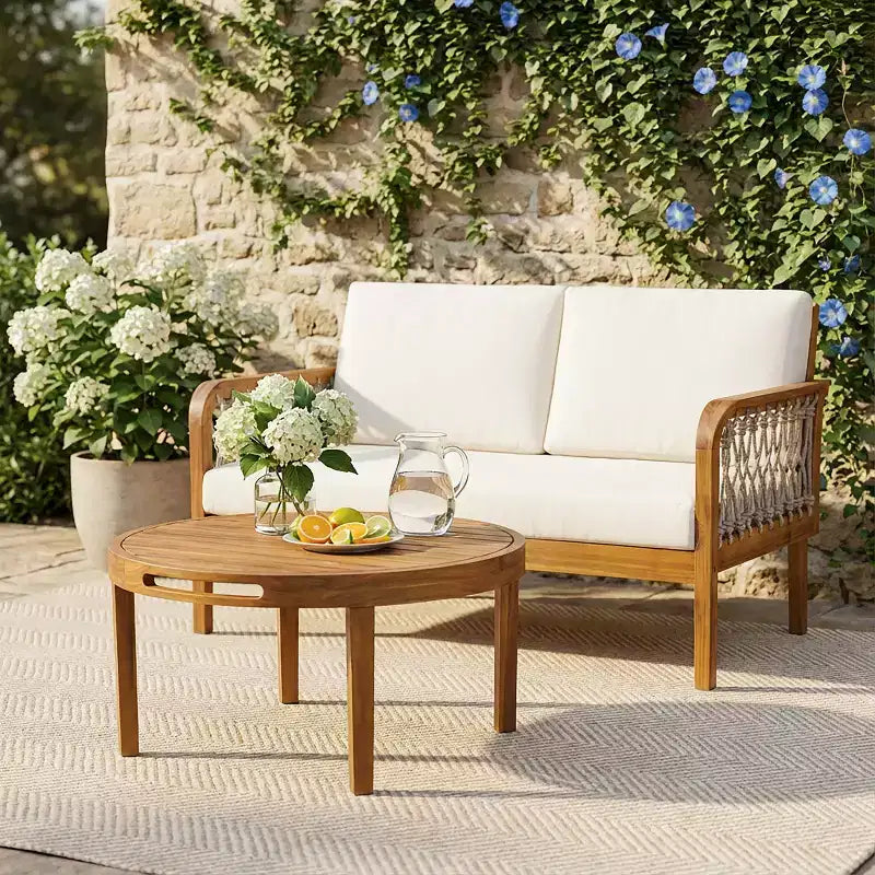 Christopher Knight Home Tzuyu Salon de jardin en acacia avec causeuse et table basse en corde tressée