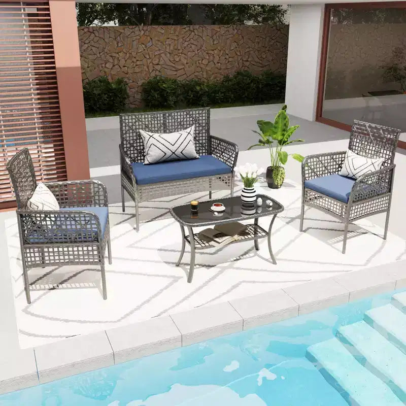 CLIHOME Ensemble mobilier d'extérieur 4 pièces en rotin pour patio