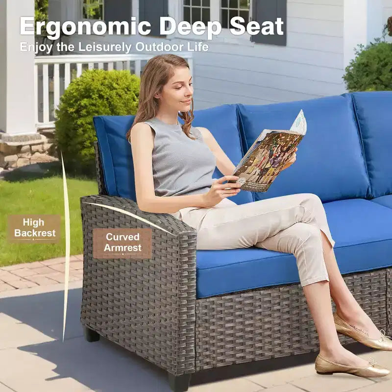 HOMLUX Ensemble de canapé d'extérieur 4 saisons 3+2+2 places avec foyer, mobilier de terrasse résistant aux intempéries pour le jardin