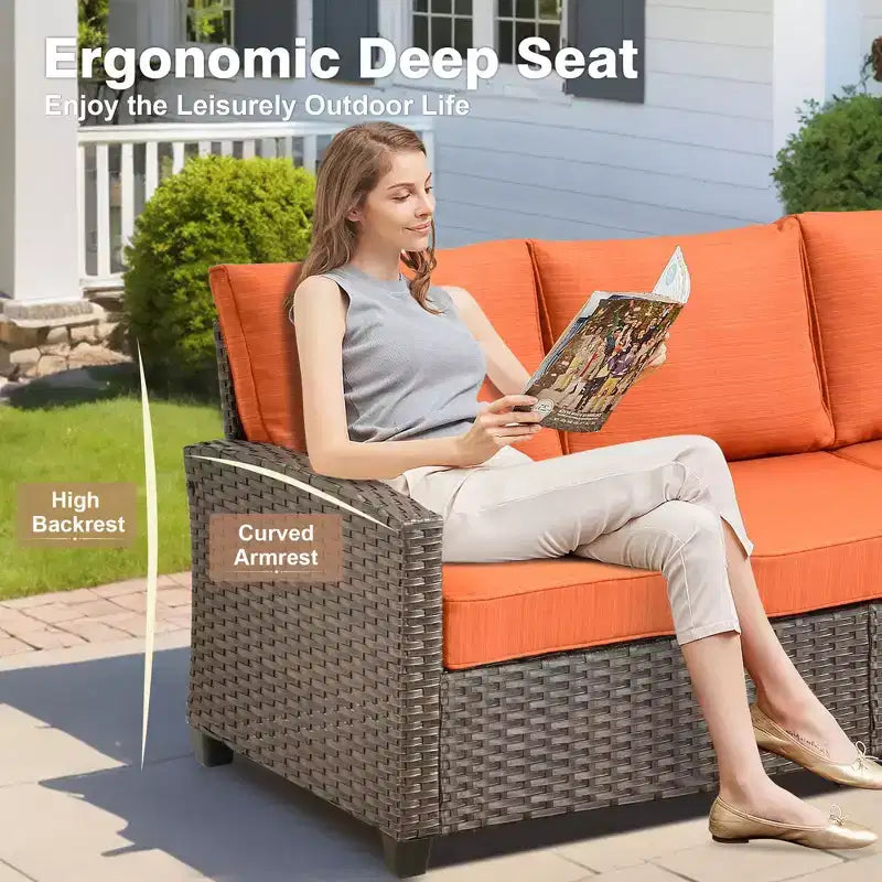 HOMLUX Ensemble de canapé d'extérieur 4 saisons 3+2+2 places avec foyer, mobilier de terrasse résistant aux intempéries pour le jardin