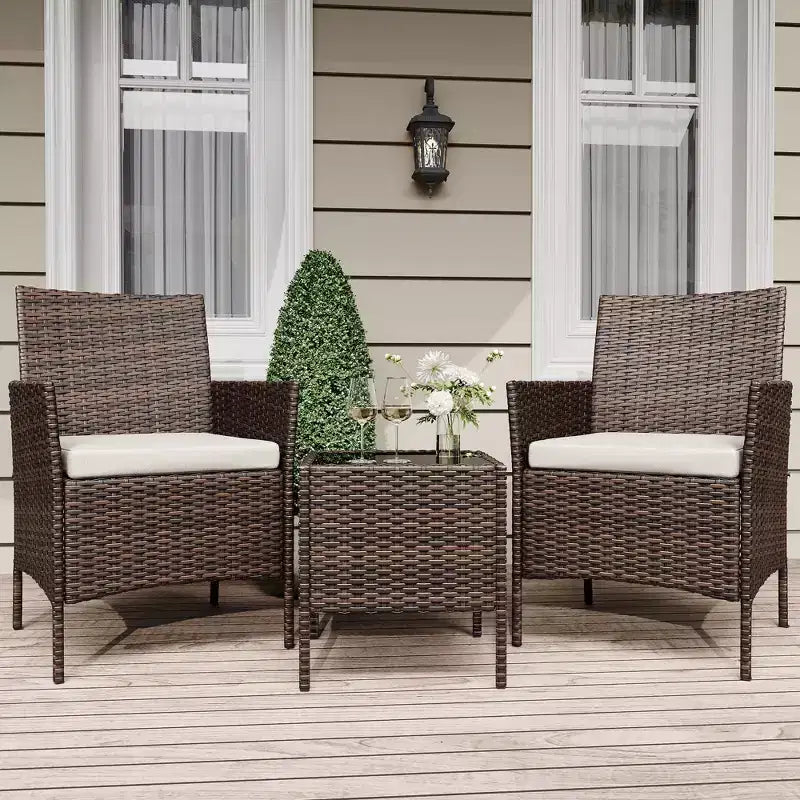 Ensemble de patio 3 pièces, salon de jardin en rotin PE avec 2 chaises et 1 table basse, mobilier d'extérieur pour patio, porche, balcon, bistrot