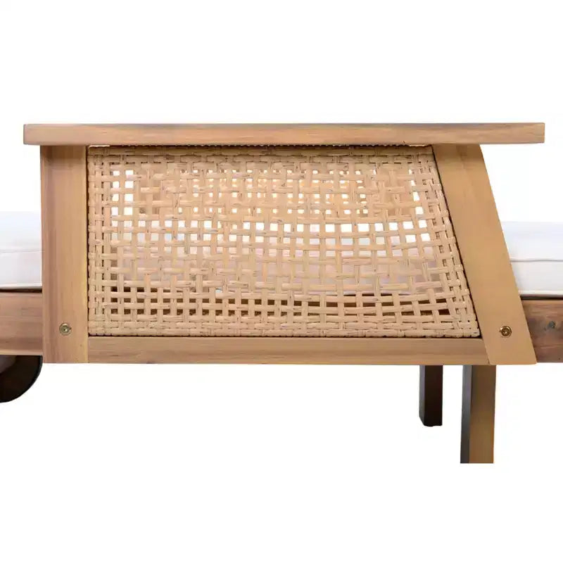 Christopher Knight Home Briar Chaise longue de jardin 2 pièces en acacia et rotin avec 2 roues et table d'appoint à lattes