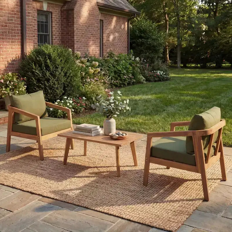 Christopher Knight Home Muhin Ensemble de 3 meubles de patio modernes en acacia avec coussins et table rectangulaire à lattes
