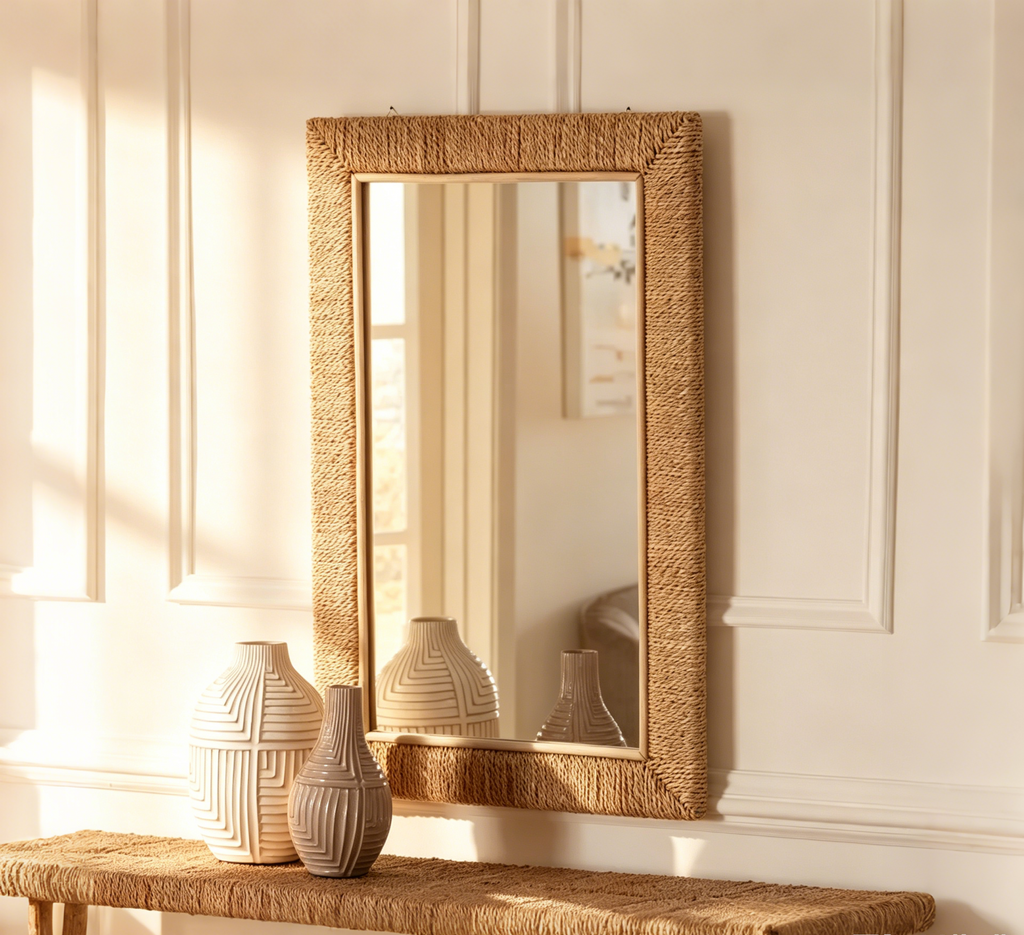 Natural Seagrass Rectangular Wall Mirror, 22"x32.3"