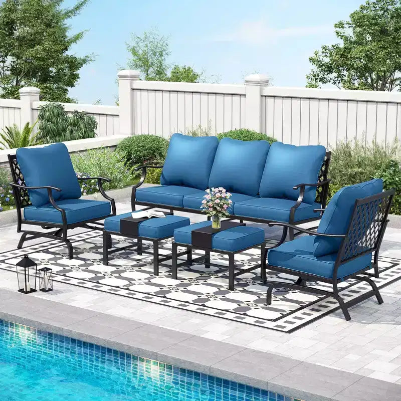 Captiva Designs Ensemble de conversation d'extérieur 5 pièces XL en métal avec fauteuils à bascule et poufs